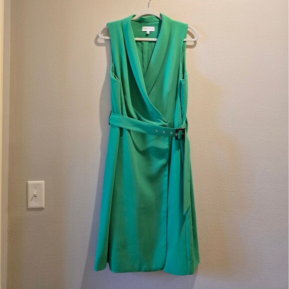 Gibson Latimer V-Neck Belted Green Midi Dress Sz L - Picture 1 of 3